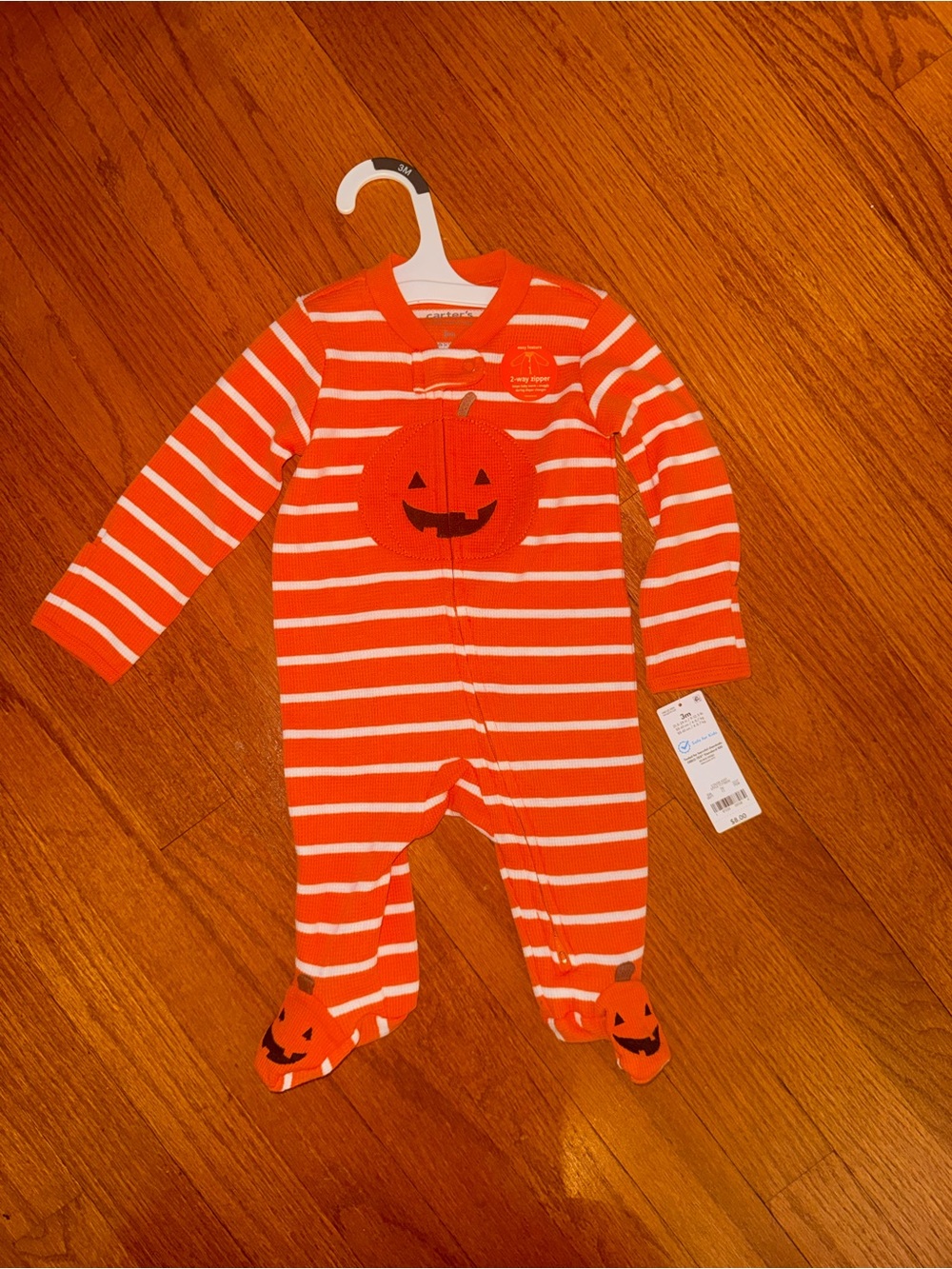 Carter's Orange and White Striped Pumpkin Footed Pajamas